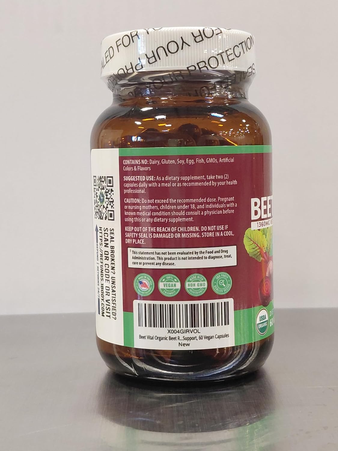 1 Body Beet Root Capsules 1360mg, 20:1 Extract, Beet Vital, 60 Caps