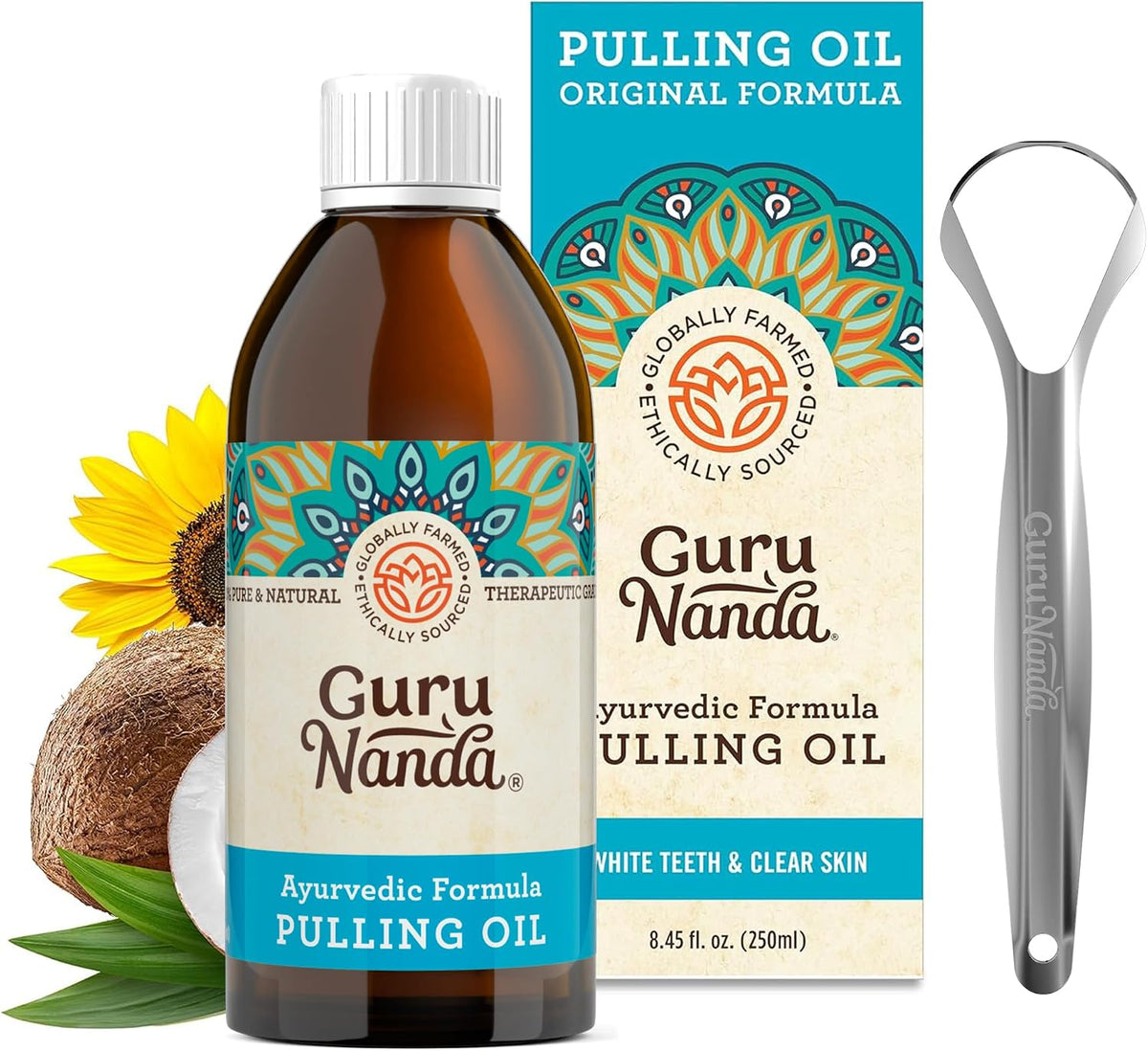 GuruNanda Original Coconut Oil Pulling Mouthwash with Sesame Oil, 8.45oz
