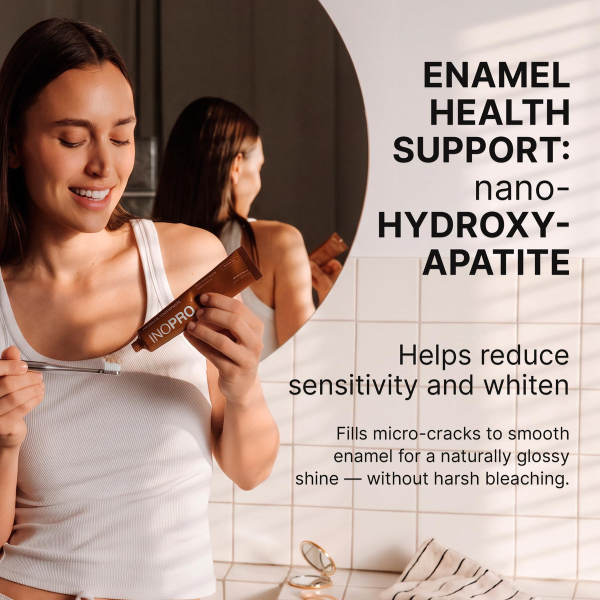 INOPRO Whitening Hydroxyapatite Toothpaste with Probiotic for Sensitive Teeth, Fluoride Free Enamel Support Toothpaste, SLS Free, Baking Soda, Coconut Oil, 5oz