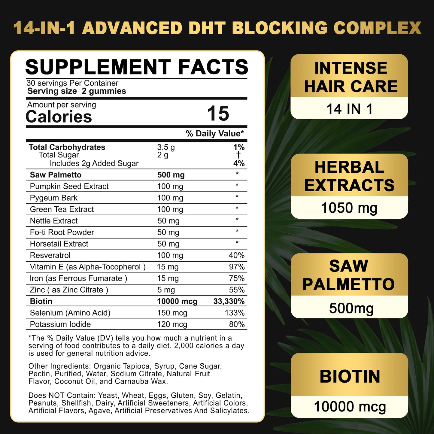 DHT Blocker Gummies Hair Growth Supplement, Super Potency Saw Palmetto & Biotin 10000 mcg for Women & Men, Plus 12 Proprietary Blend - Prevent Hair Loss, Blocking DHT Receptors, Balance