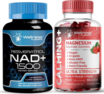 WELLNESS LABSRX NAD+ Supplement 1500mg - Magnesium Glycinate Gummies 1000mg | Bundle