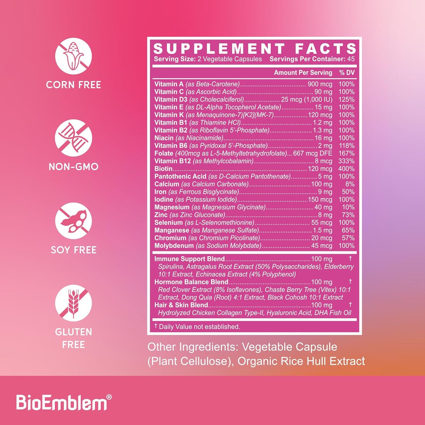 BioEmblem Women's Triple Magnesium Complex and Multivitamin fro Cardiovascular Health and Nutritional Needs