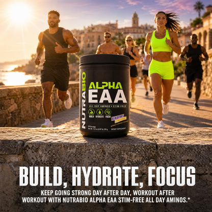 NutraBio Alpha EAA - All-Day Amino Acids for Muscle Growth and Hydration - Essential Amino Acids with Nootropics & Adaptogens- Full Spectrum EAA BCAA Powder - 30 Servings - Strawberry Lemon