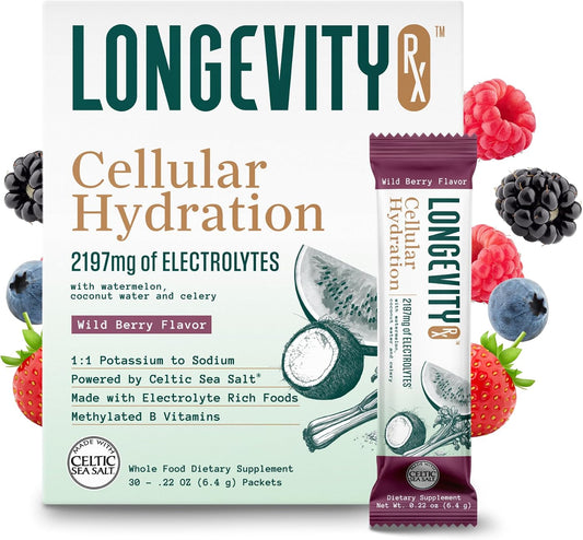 Cellular Hydration Electrolyte Powder – Pink Celtic Cave Salt from Spain, 410mg Choline, 1:1 Sodium-Potassium Ratio, Superfood Hydration Blend for Energy, Focus & Performance, 30 Servings