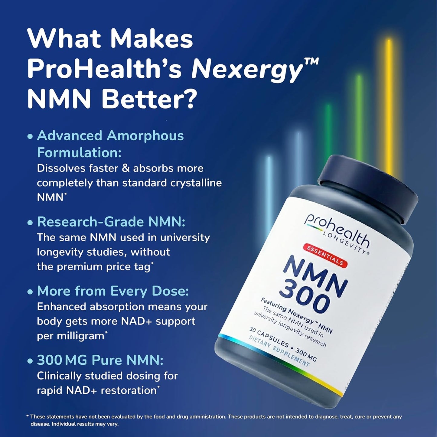 ProHealth Longevity Essentials NMN 300 (300mg, 30 Capsules) - Featuring Nexergy™ NMN 300mg Supplement, NAD+ Precursor, Dietary Supplement, Cellular Health, Metabolism Support