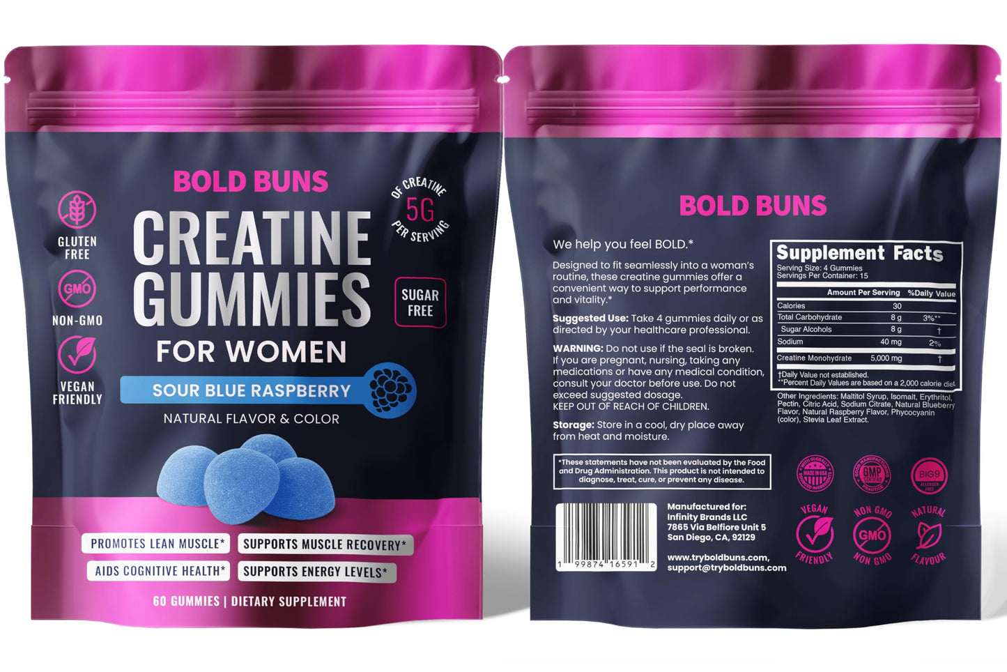 Bold Buns Creatine for Women – Supplement with Collagen & BCAA – Supports Muscle Development, Post-Workout Recovery, Skin Elasticity, Healthy Hair & Nail (30 Servings, Unflavored)