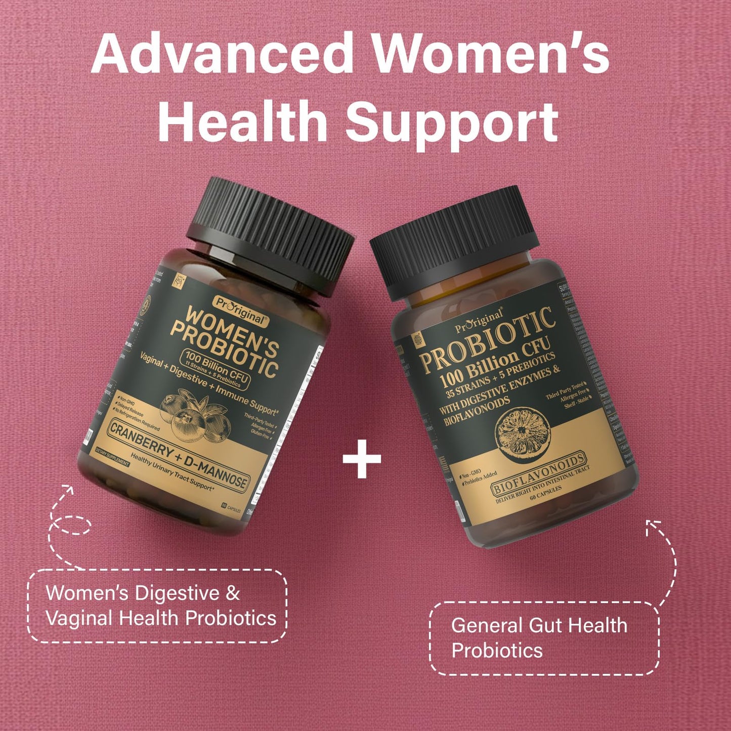 Probiotics for Women - 100 Billion CFU, 11 Strains - 60 Caps | Prebiotics, Cranberry Extract, D-Mannose - Women’s Probiotic for Digestive, Vaginal, Urinary Health & pH Balance - Non-GMO