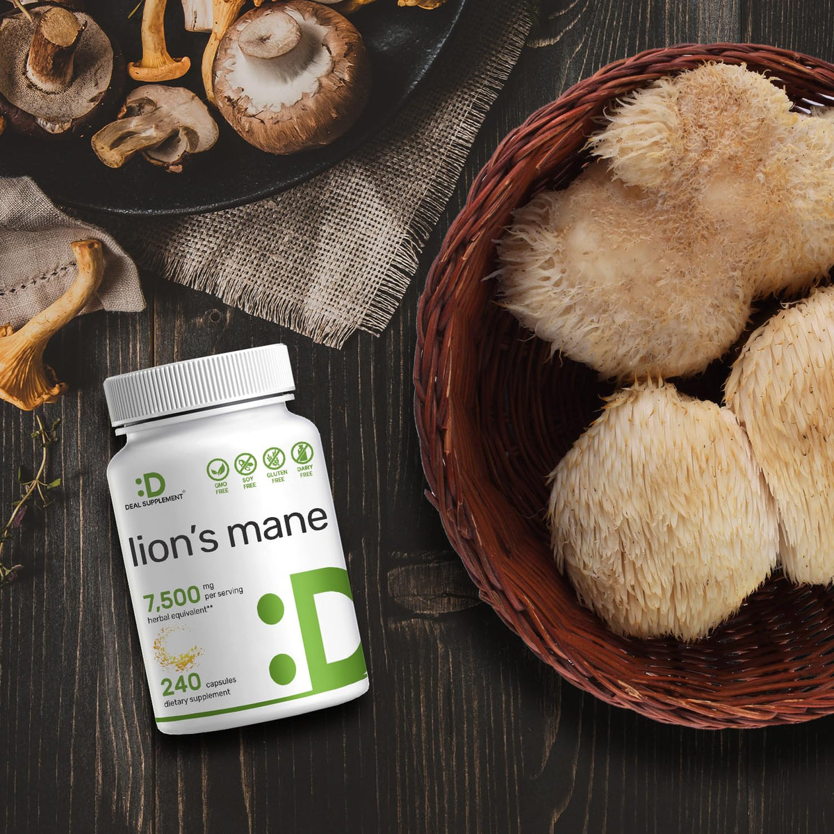 Lions Mane Mushroom Supplement, 7,500mg Per Serving, 240 Capsules – Active Fruiting