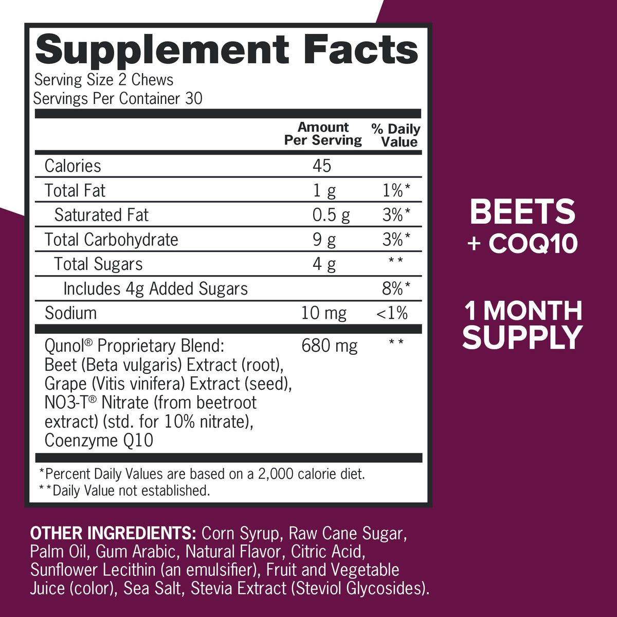 Qunol Beets Chews for Blood Pressure Support, 3 in 1 Beets + CoQ10 + Grape Seed Extract