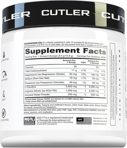 Cutler Nutrition Amplify 2.0 Caffeine-Free Nitric Oxide Pump Pre-Workout | Peach Mango, 40 Servings | With L-Citrulline, NO3-T Arginine and Electrolytes for Muscle Pumps, Hydration and Performance