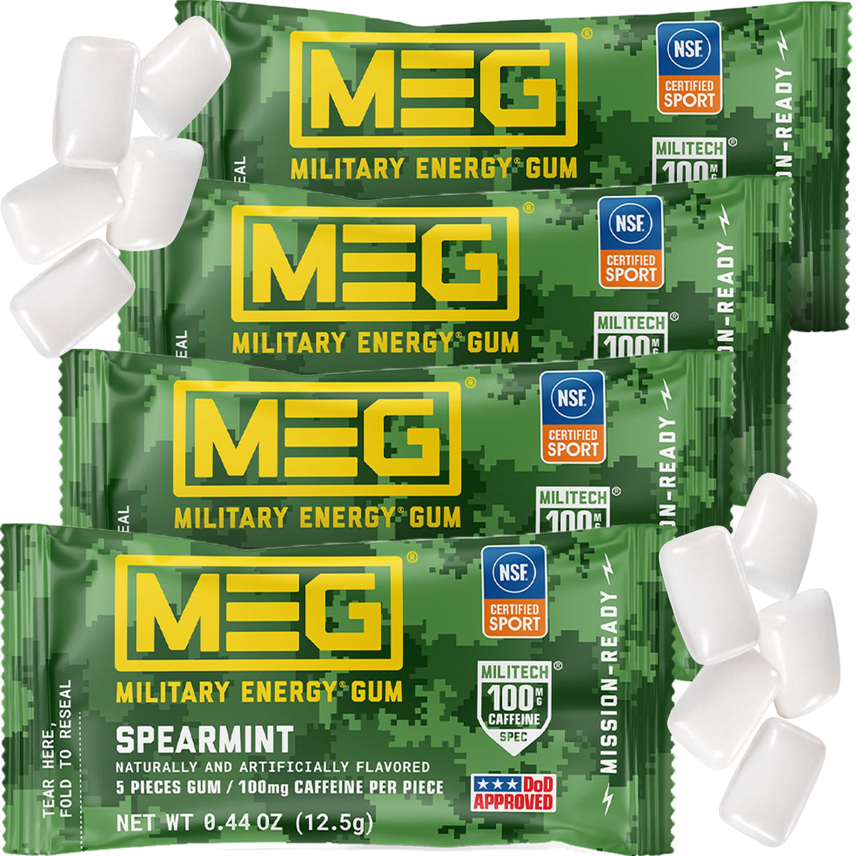 MEG Military Energy Gum, Multi Flavors | Caffeine Gum - Pack of 3, 15 Count