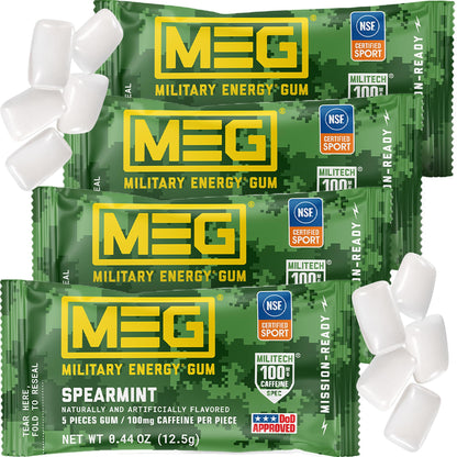 MEG Military Energy Gum, Multi Flavors | Caffeine Gum - Pack of 3, 15 Count
