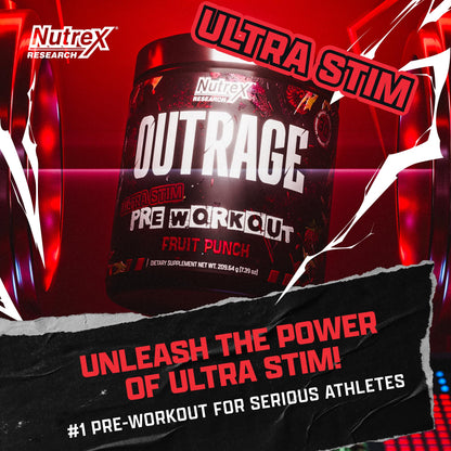 Outrage Ultra HIGH STIM Pre-Workout Powder for Men | 400mg Caffeine, L-Citrulline, Beta-Alanine, Creatine | Extreme Energy, Focus, Strength & Endurance (30 Servings, Strawberry Watermelon)