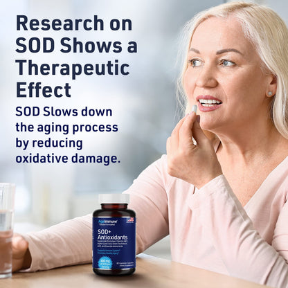 SOD Antioxidants Complex Healthy Aging Supplement - 400mg of Superoxide Dismutase - Alpha Lipoic Acid - Green Tea Extract - L-Arginine - Lysine - AKG - Vitamins A and E for Immune Support-120 Capsules