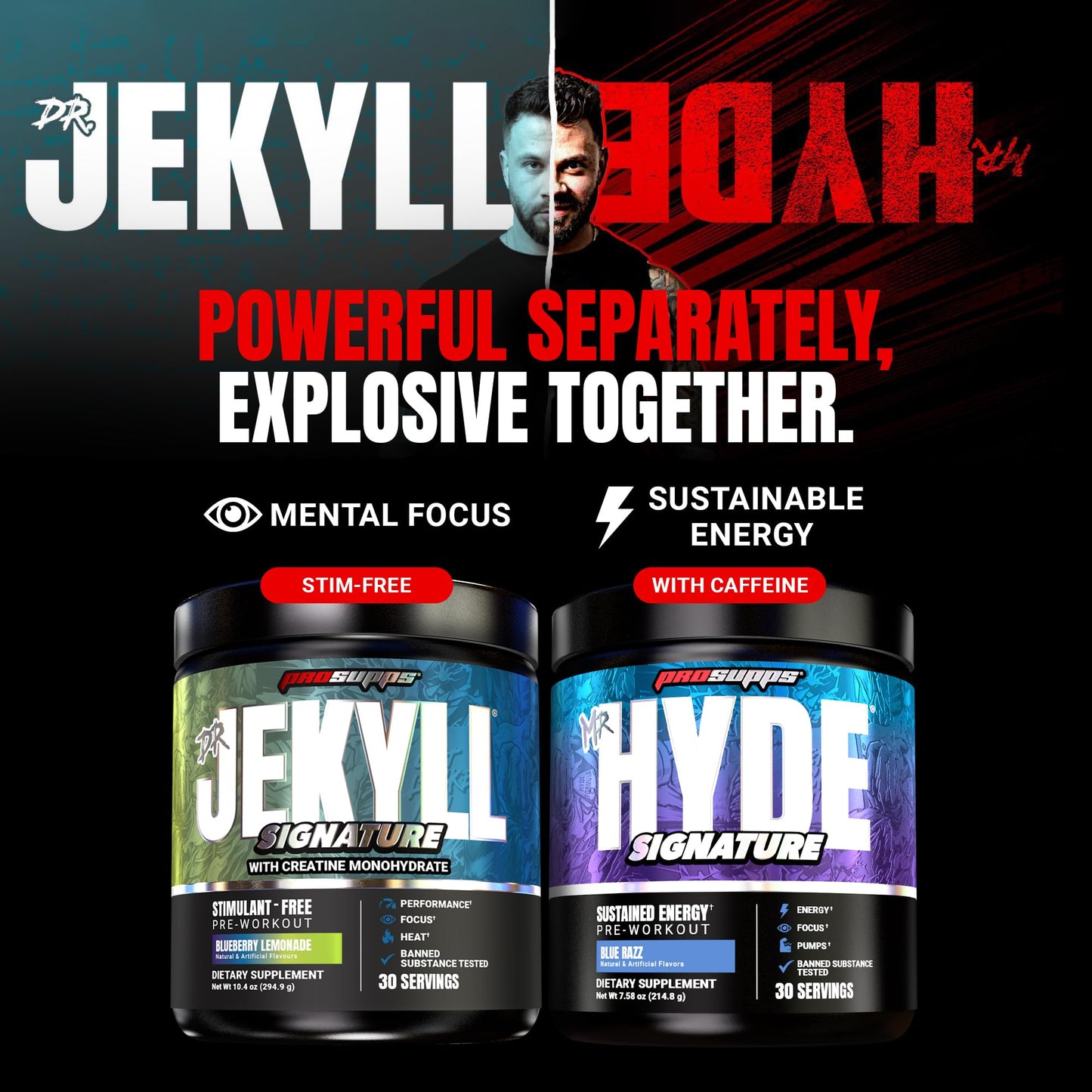 ProSupps Dr. Jekyll Signature Pre Workout Powder with Creatine - Stim-Free Preworkout Supports Focus & Endurance - Caffeine-Free Gym & Fitness Supplements (Blueberry Lemonade, 30 Servings)