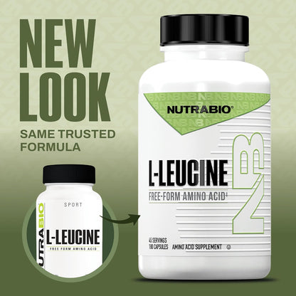 NutraBio L-Leucine Supplement - Optimal Amino Acid for Muscle Growth & Recovery - Naturally Fermented Free Form Leucine Amino Acids Supplement- Vegan, Non-GMO, Gluten Free - 400mg, 180 Capsules