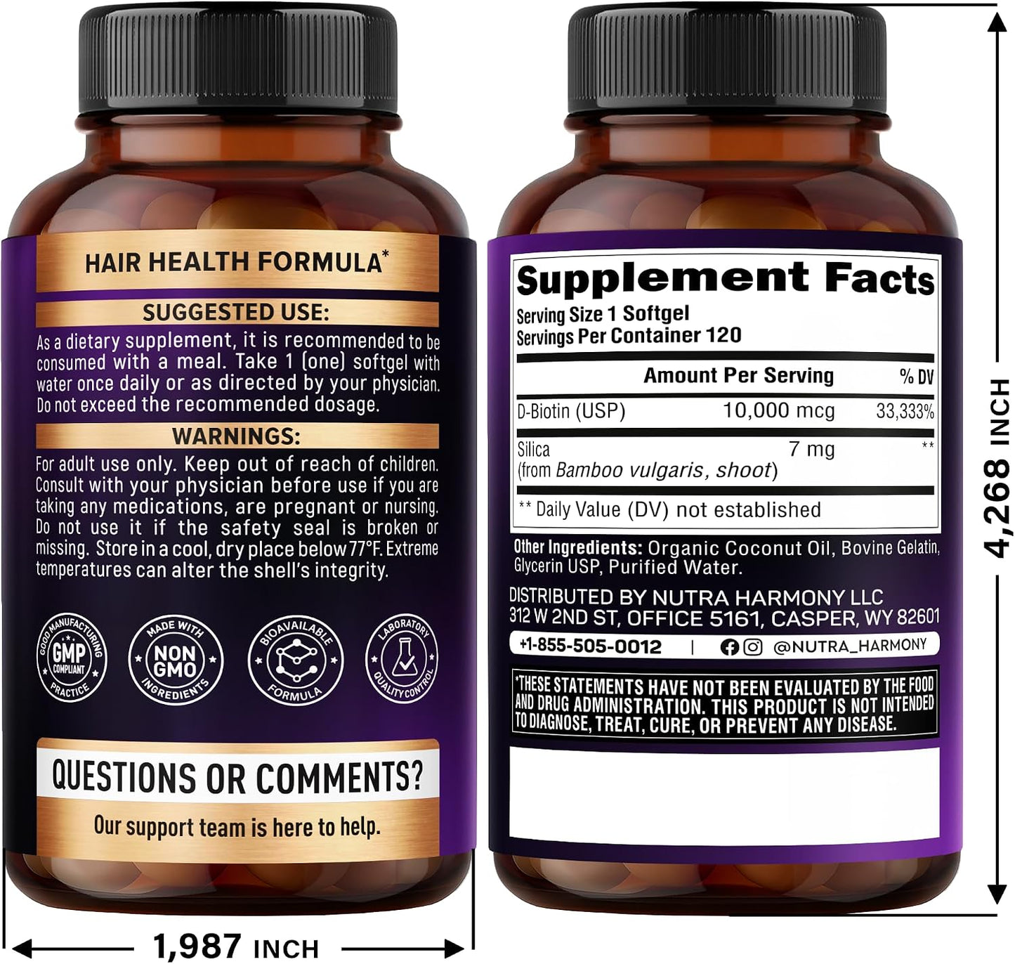 Biotin 10000 mcg with Silicon - Pharmaceutical Grade Biotin Supplement for Women - Hair Growth Support, Skin & Nails - Max Strength & 100% Bioavailability - Lab Tested - 120 Softgels, 120 Days Supply