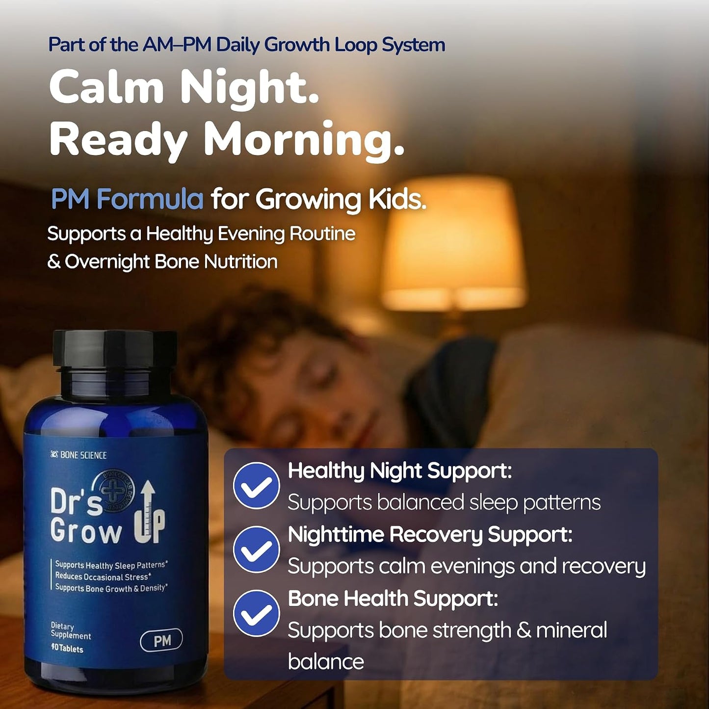 BONE SCIENCE Dr’s Grow UP AM & PM Bone and Growth for Kids and Teens, Day and Night System, Daily Formula with Highly Absorbable Essential Minerals, Vitamin D3 and K2 (MK-7)