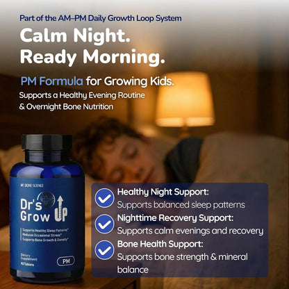 BONE SCIENCE Dr’s Grow UP AM & PM Bone and Growth for Kids and Teens, Day and Night System, Daily Formula with Highly Absorbable Essential Minerals, Vitamin D3 and K2 (MK-7)