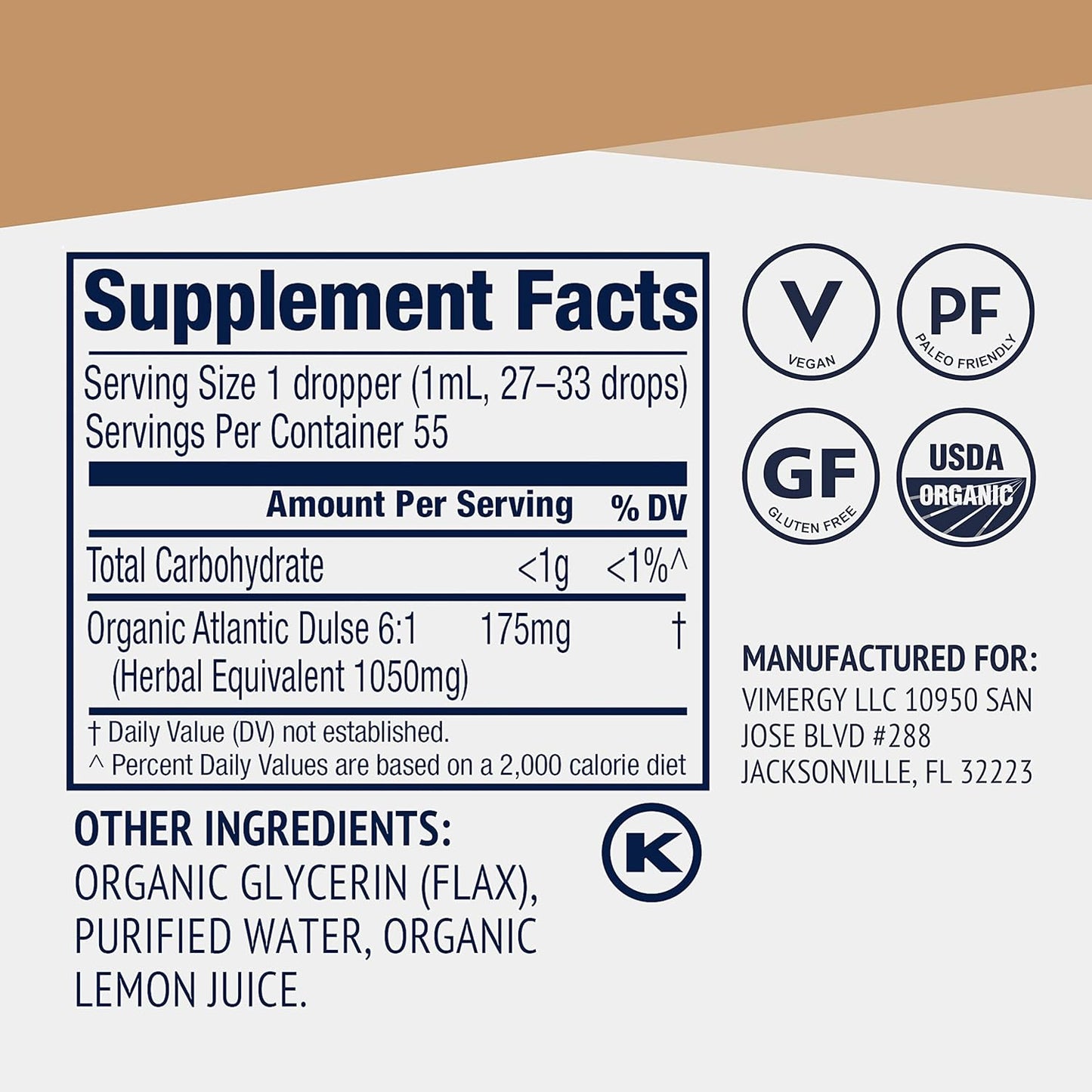Vimergy USDA Organic Atlantic Dulse Liquid – Antioxidant Support* – Promotes Free Radical Protection* – Vegan, Gluten-Free – 55 Servings (55 mL)