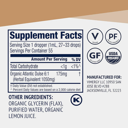 Vimergy USDA Organic Atlantic Dulse Liquid – Antioxidant Support* – Promotes Free Radical Protection* – Vegan, Gluten-Free – 55 Servings (55 mL)