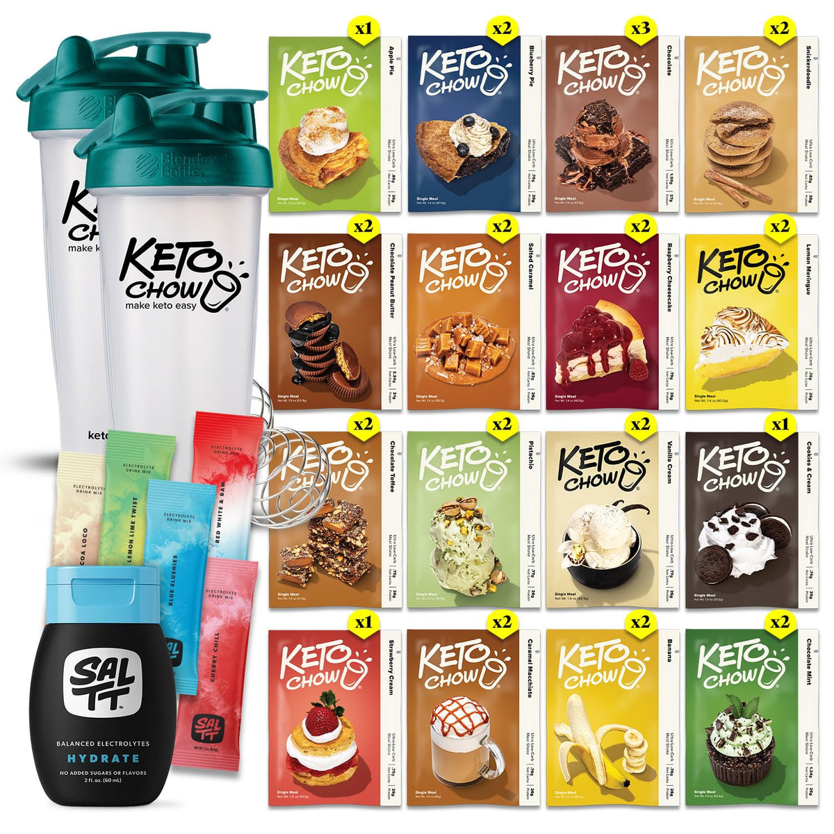 Keto Chow Essentials Kit Meal Replacement Shake Powders, 6 Flavors