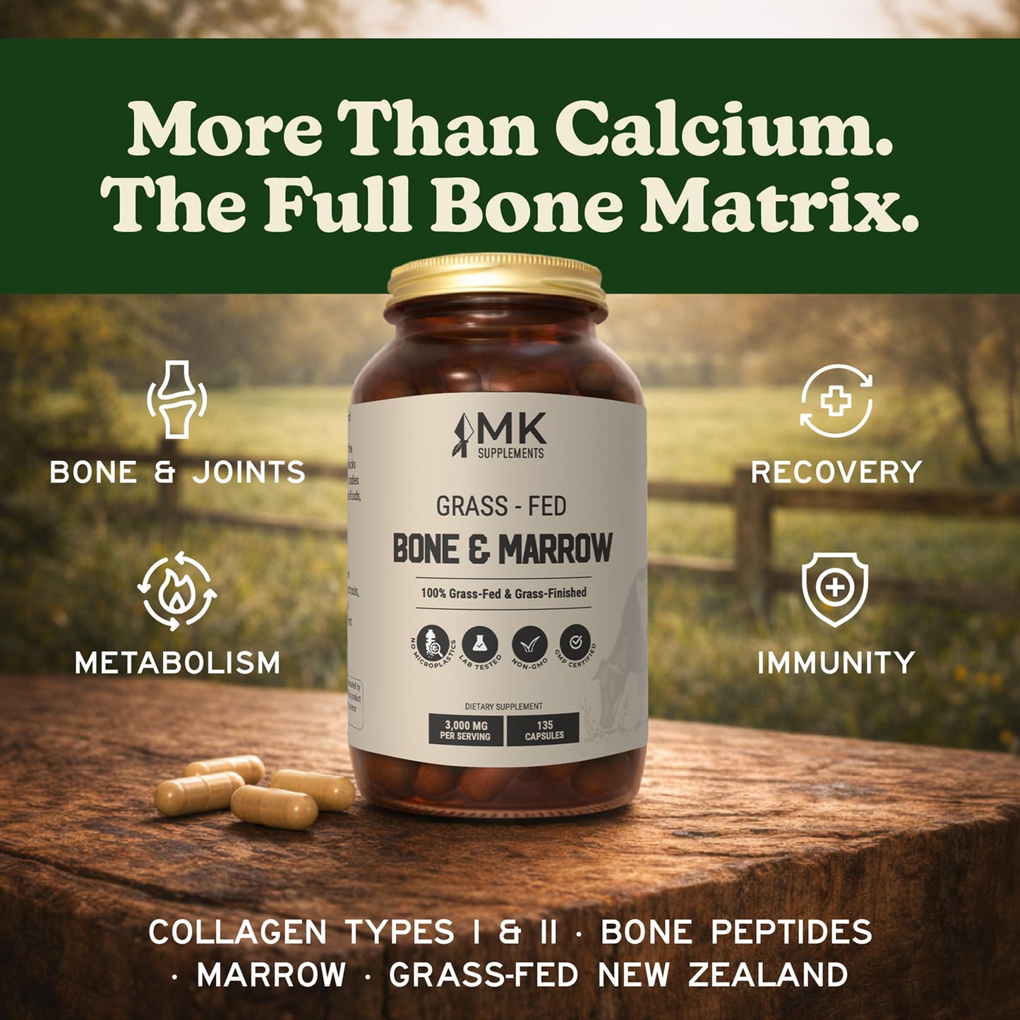 MK Supplements Grass-Fed Desiccated Beef Liver, Non-Defatted, Made in USA | 3,000mg per serving, 150 capsules, 30 servings, freeze-dried, regeneratively raised, amber glass bottle, family owned