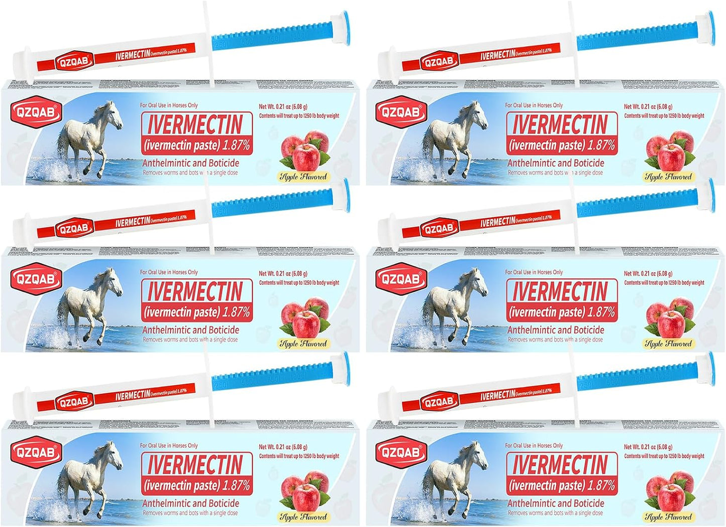 Ivermectin Horse Paste Dewormer , Horse Wormer Paste, Apple Flavor, 0.21 Ounces, 6 Pack