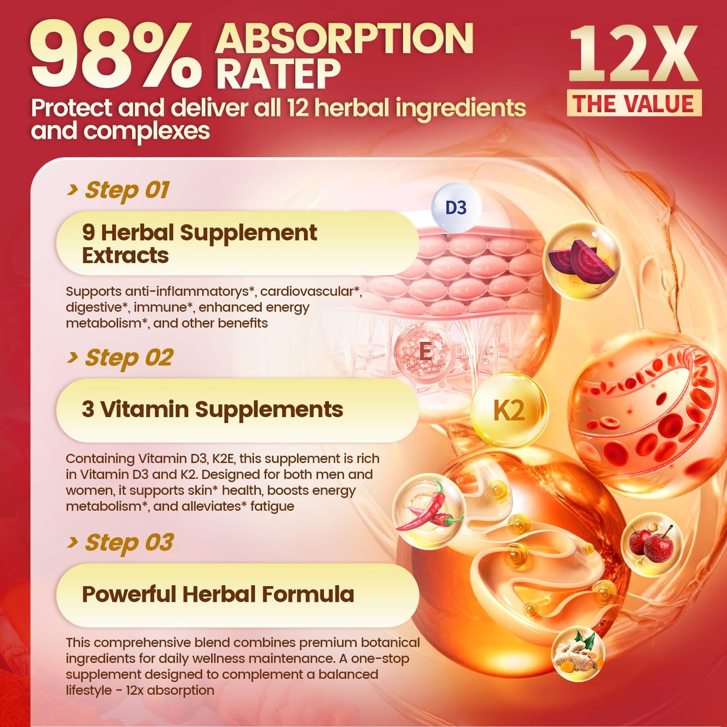 Cayenne Pepper Softgels Supplement, Supports Leg Vein, Heart and Blood Vessel Health, with Vitamin E D3+K2 and Extracts of Grape Seed, Hawthorn, Beetroot, Berberine and Others (Softgels / 1 Bag)