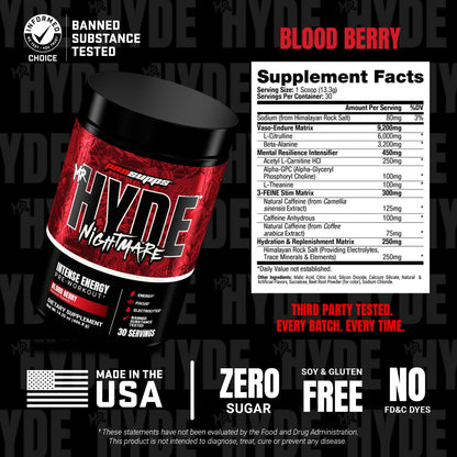 ProSupps Mr. Hyde Nightmare Pre Workout Powder with Caffeine & Beta Alanine - Preworkout for Intense Energy, Mental Focus & Performance - Gym & Fitness Supplements (Black N' Blueberry, 30 Servings)