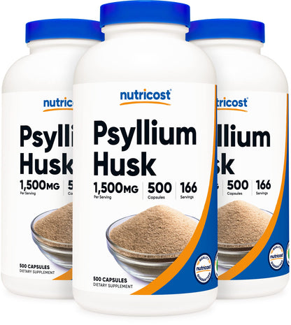 Nutricost Psyllium Husk 1500mg Per Serving, 500 Capsules - Non-GMO & Gluten Free