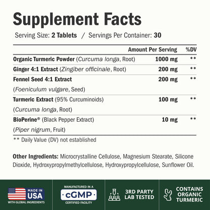 Turmeric and Ginger Supplement – Inflammation & Joint Support. 60 Capsules