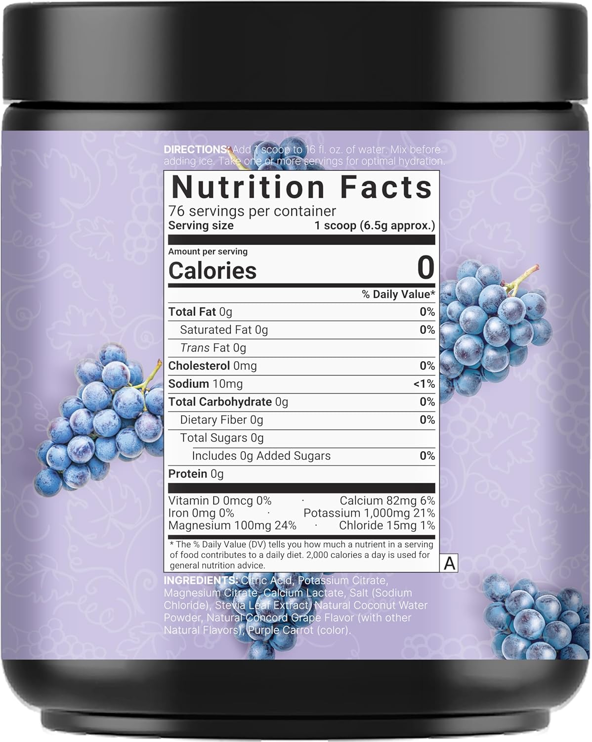 NatureBell Electrolytes Powder No Sugar, 500g (76 Servings) | Keto Fast Hydration Powder, Carnivore-Friendly Electrolyte – 1,000mg High Potassium, Minerals, & Coconut Water – Concord Grape Flavor