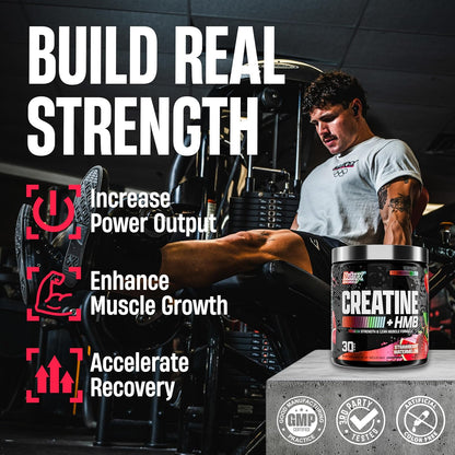 Nutrex Research Creatine HMB Powder - Creatine Monohydrate Powder with HMB for Muscle Growth, Strength, Energy and Performance - Transparent Formula - Strawberry Watermelon Flavor - 30 Servings