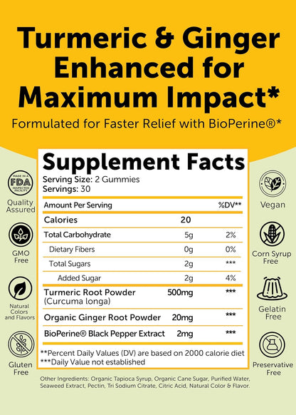 Lunakai USA Made Turmeric and Ginger Supplement Gummies 500mg with Black Pepper – High Absorption Curcumin Turmeric Gummies for Joint Comfort, Daily Immune Support, Non-GMO, 60ct