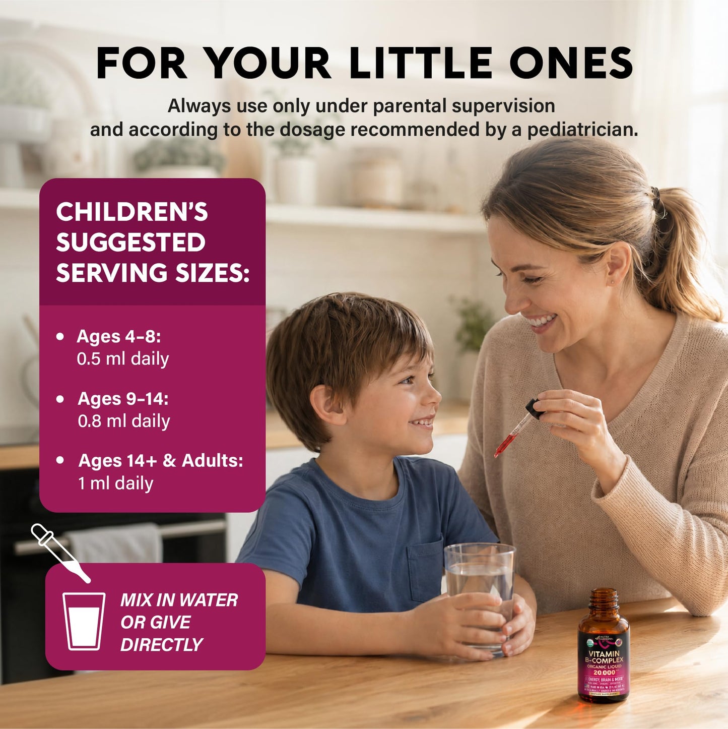 USDA Organic Vitamin B-Complex B5 Pantothenic Acid | B12 Methylcobalamin | B1 Thiamine | B6 Pyridoxine | B7 Biotin | B9 Folic | B3 Niacinamide - B Complex Liquid Drops, Natural Berry Flavor, 2fl oz