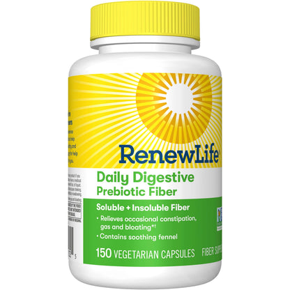 Renew Life Adult Daily Digestive Prebiotic Fiber, 150 Vegetarian Capsules