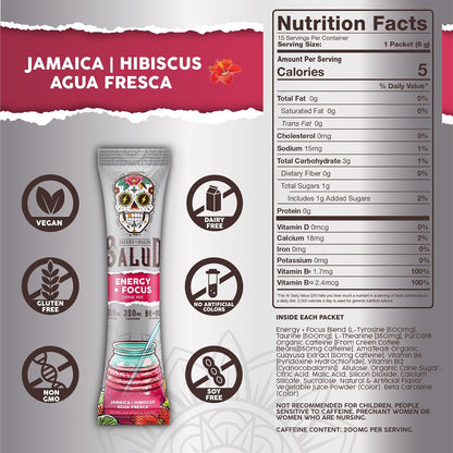 Salud 2-Pack |2-in-1 Energy + Focus (Hibiscus) & Energy + Focus (Cucumber Lime) – 15 Servings Each, Agua Fresca Drink Mix, Non-GMO, Gluten Free, Vegan, Low Calorie, 1g of Sugar