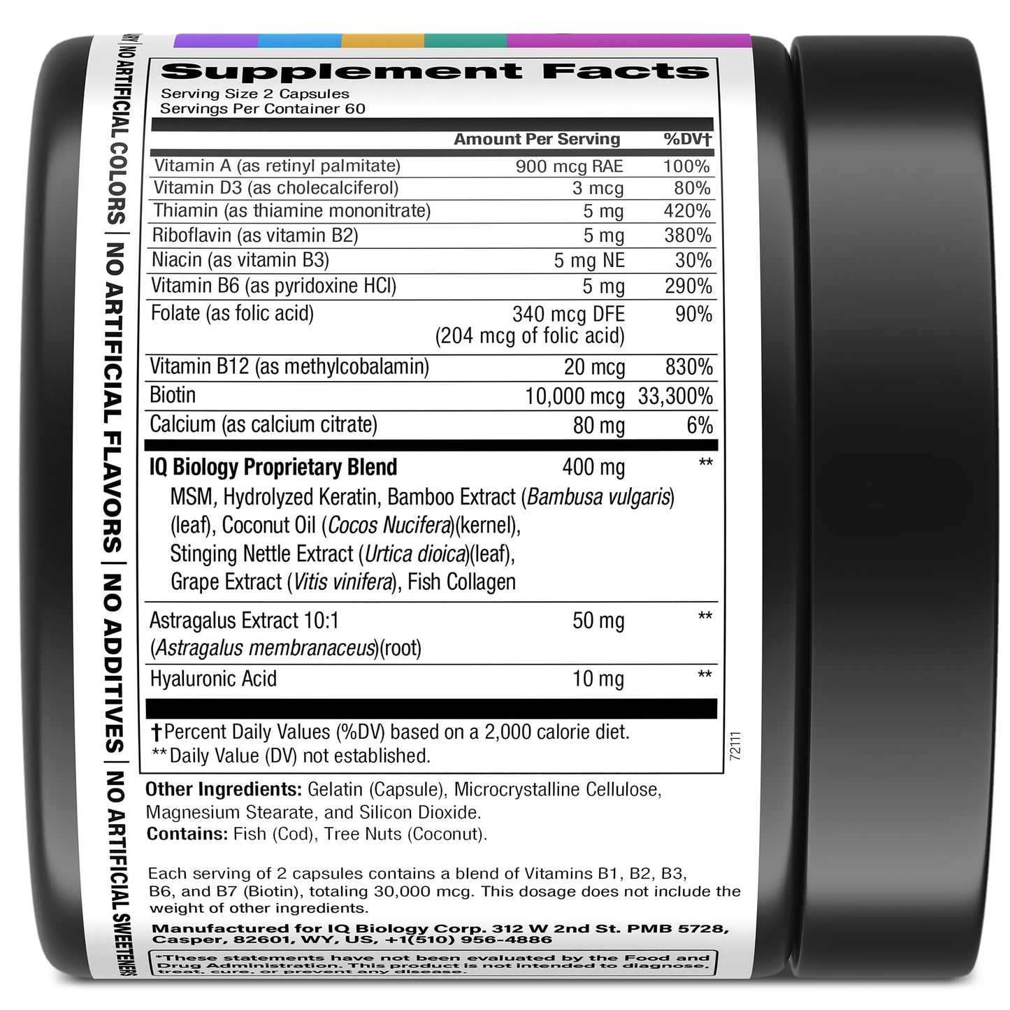 Biotin 10,000 mcg Supplement - Hair Growth Support for Women & Men - 60 pcs | Hair Skin and Nail Vitamins with Keratin, Collagen, Hyaluronic Acid & Vitamin B Complex - 30,000 mcg Hair Vitamins Complex