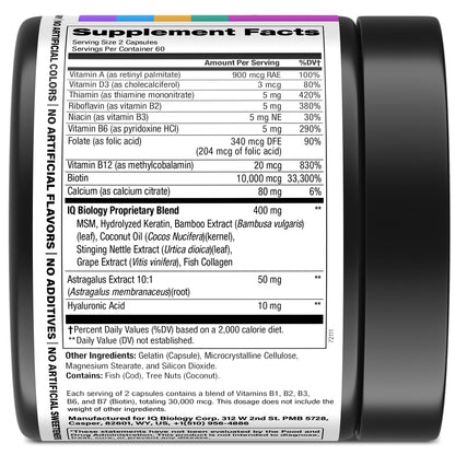 Biotin 10,000 mcg Supplement - Hair Growth Support for Women & Men - 60 pcs | Hair Skin and Nail Vitamins with Keratin, Collagen, Hyaluronic Acid & Vitamin B Complex - 30,000 mcg Hair Vitamins Complex