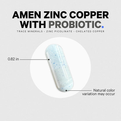 Amen Zinc & Copper Supplement + Probiotics, 3 Months Supply, One Per Day - 50 mg Zinc Picolinate Vitamin Pills - Essential Minerals Supplements – 2 Billion CFUs Probiotic – Vegan, Non-GMO, 90 Capsules