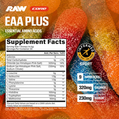 RAW EAA Plus, Amino Acids Powder, Watermelon Grape (30 Servings) - Pre Workout Amino Energy Powder for Advanced Endurance, Recovery & Lean Muscle Growth - BCAA Amino Acids Supplement for Men & Women