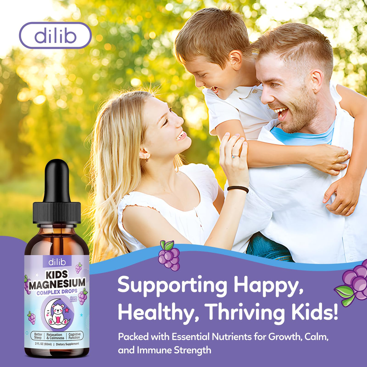 Kids Magnesium Liquid Drops - Liquid Magnesium Glycinate for Kids, Citrate Supplement with L-theanine, Omega-3, Vitamin B12, D3 for Sleep, Calm, Relaxation, Brain, Bones, Strawberry 2 Fl Oz