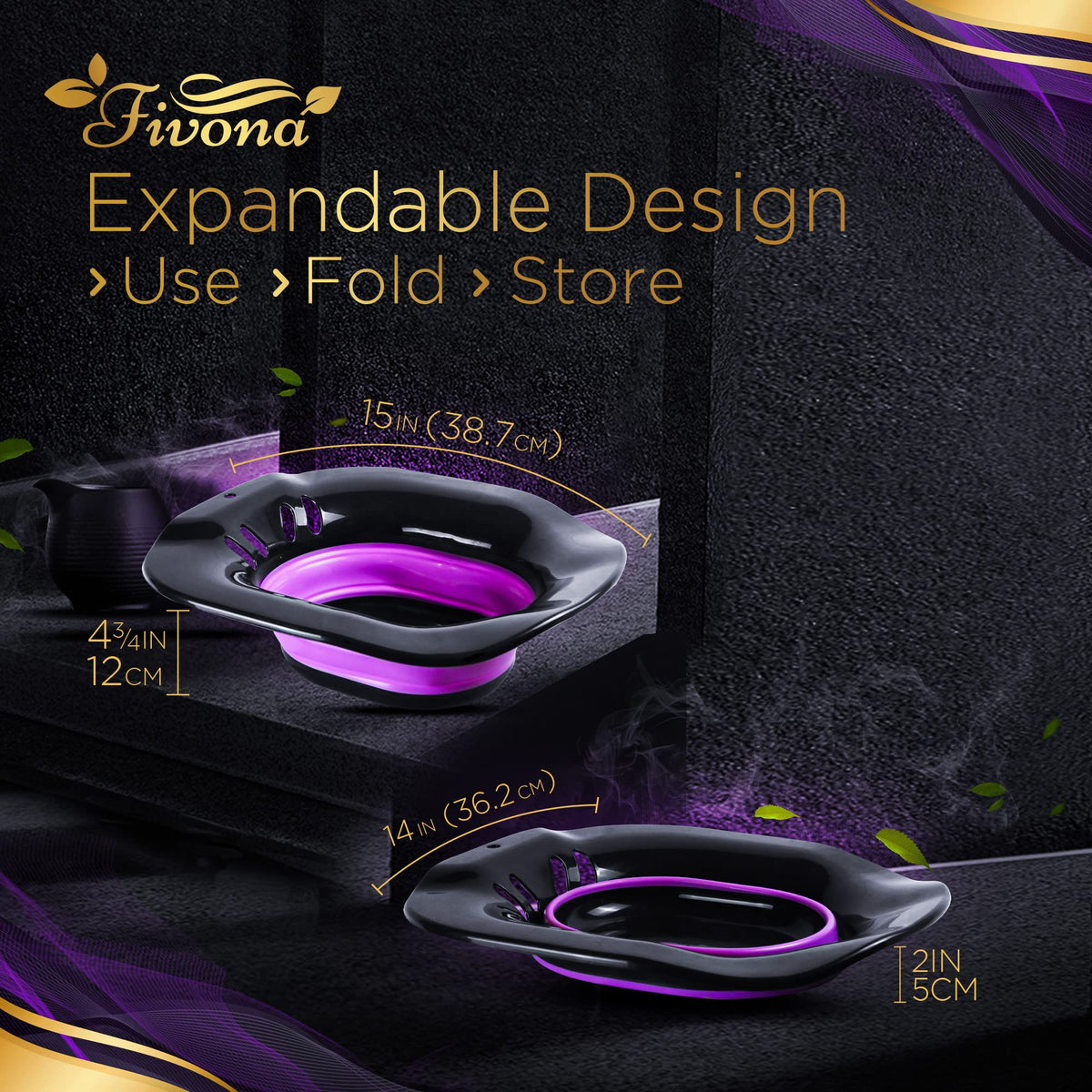 Fivona 3-in-1 Yoni Steam Kit Black - Foldable Over The Toilet Steamer Seat with Herbal Blend and Storage