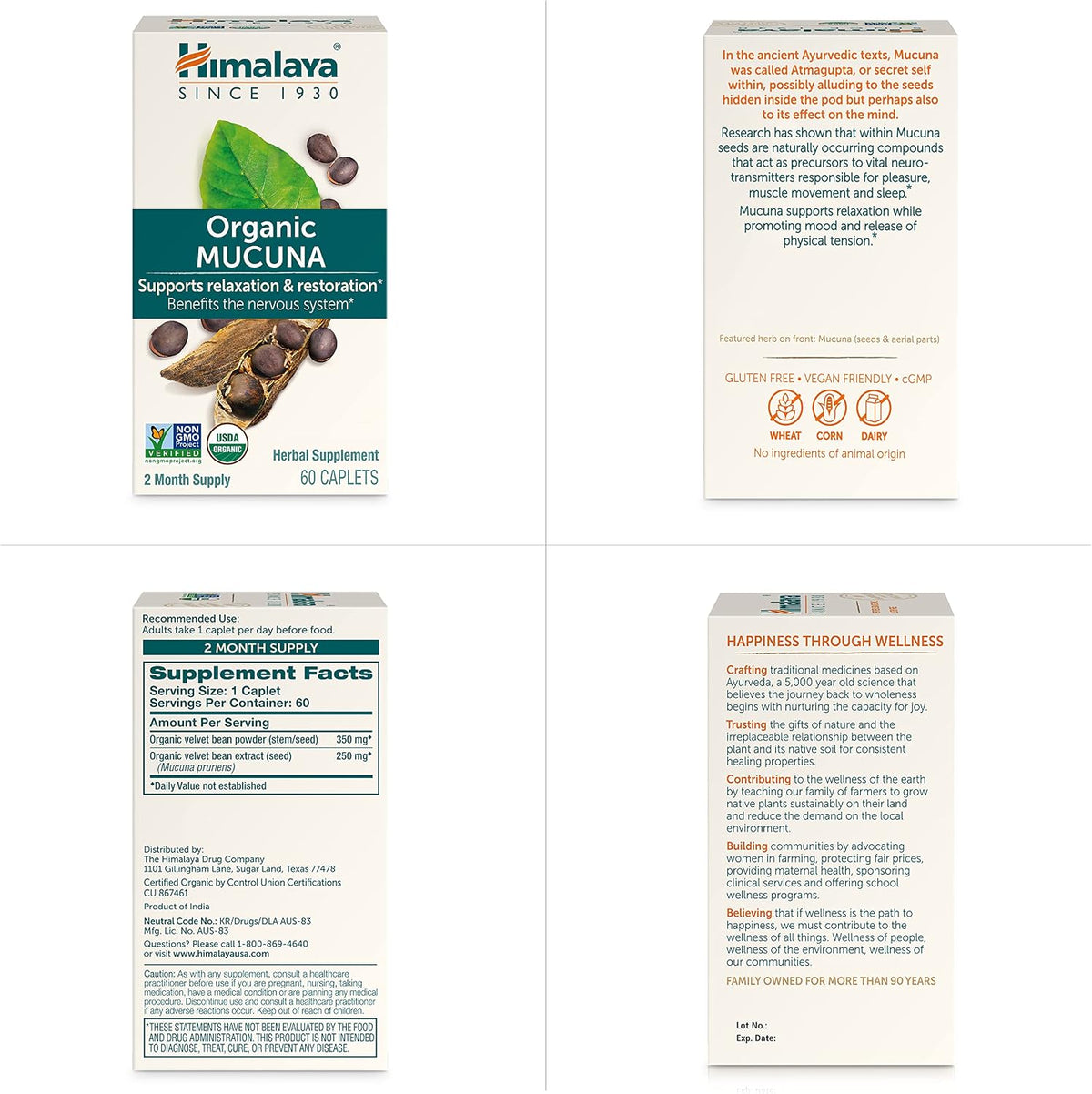 Himalaya USDA Organic Mucuna Pruriens Supplement, 600 mg, 60 Caplets