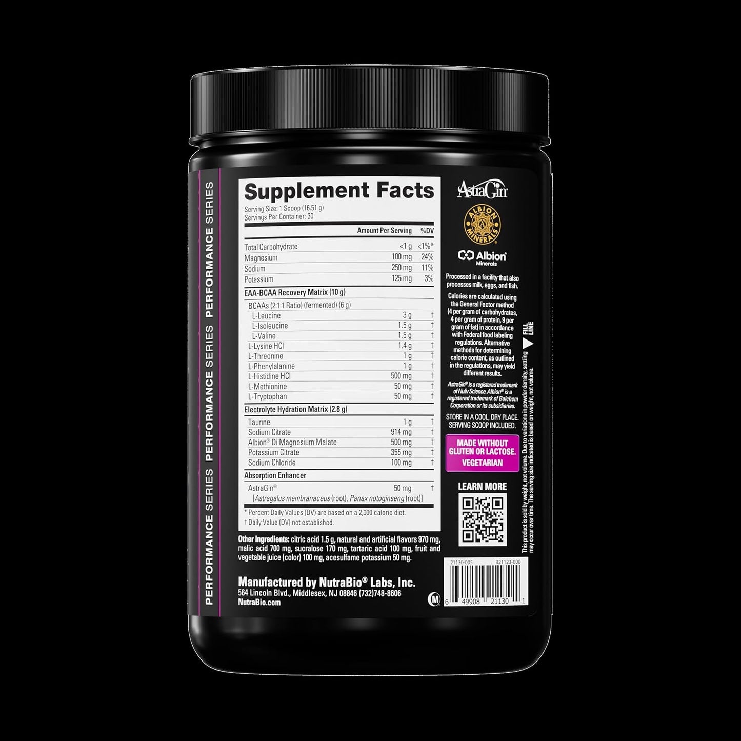 NutraBio Base Aminos EAA + BCAA Powder –10g Essential Amino Acids Supplement, 6g 2:1:1 BCAAs, 2.8g Hydration Matrix with Electrolytes & Absorption Enhancer AstraGin® – Grape Berry Crush