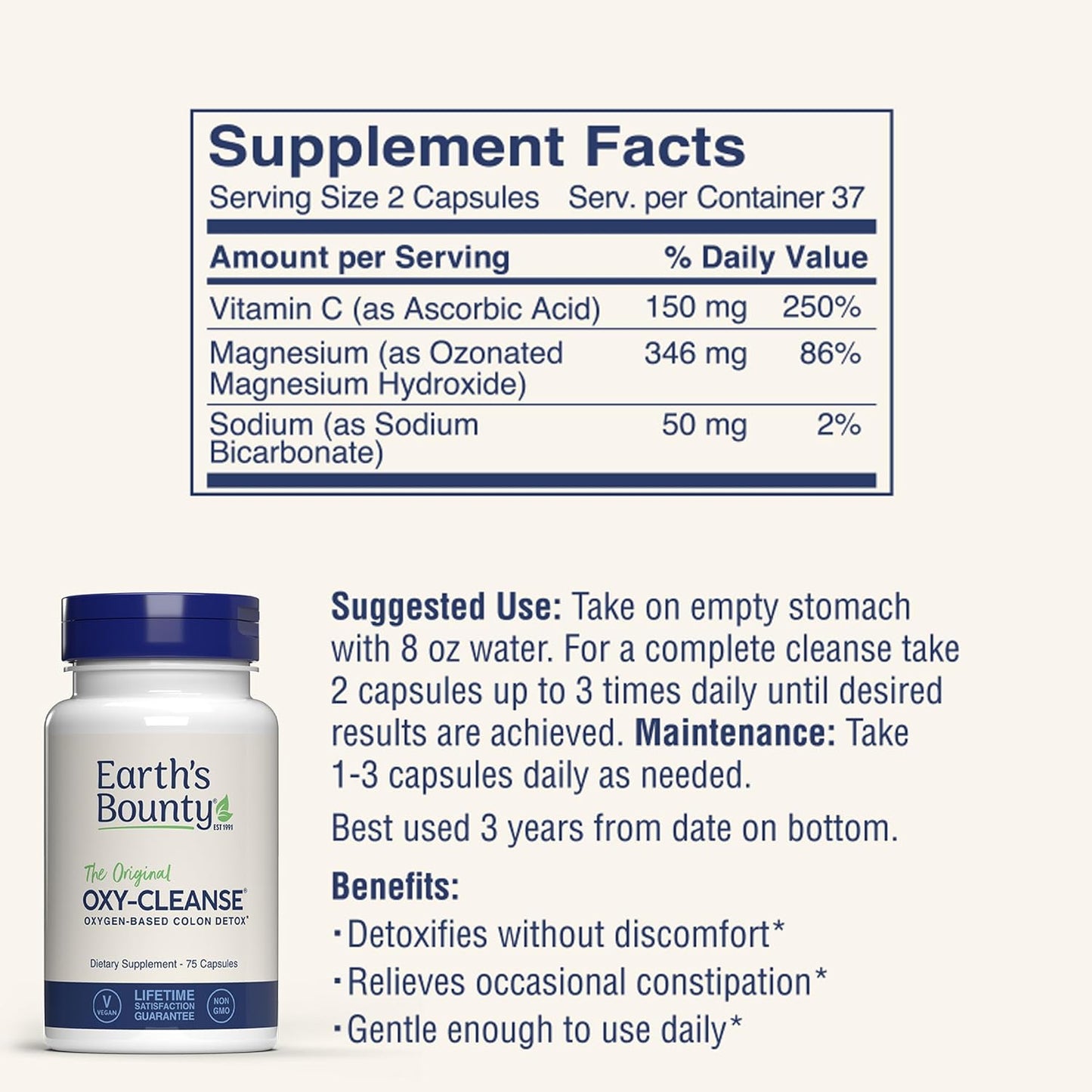 Earth's Bounty - Oxy-Cleanse Colon Conditioner - Gentle Colon Cleanse for Digestive Wellness - Constipation Relief - Natural Colon Detox - 75 Capsules