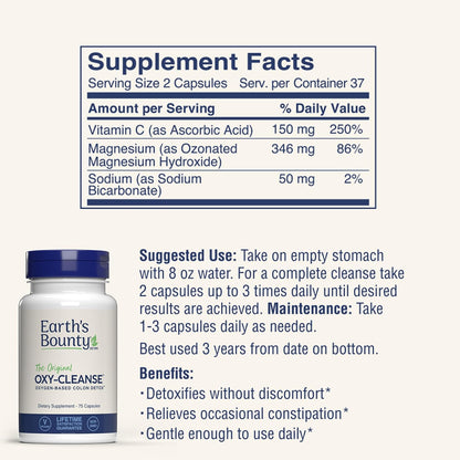 Earth's Bounty - Oxy-Cleanse Colon Conditioner - Gentle Colon Cleanse for Digestive Wellness - Constipation Relief - Natural Colon Detox - 75 Capsules