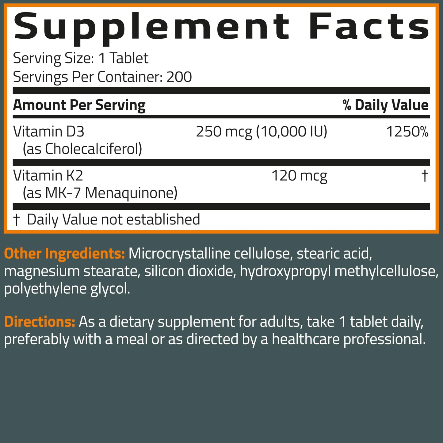 Bronson Vitamin K2 (MK7) with D3 Supplement Extra Strength 2 in 1 Support, 10,000 IU Vitamin D3 & 120 mcg K2 MK-7, 120 Tablets