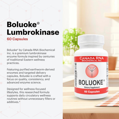 Boluoke Canada RNA Lumbrokinase Enzyme Supplement - Traditionally Inspired Circulatory Wellness Formula - Targeted Delivery Capsules - 60 Capsules
